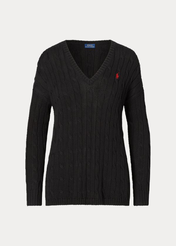 Polo Ralph Lauren Cable-Knit Side-Slit Striktrøje Dame Danmark (VDGSO3240)